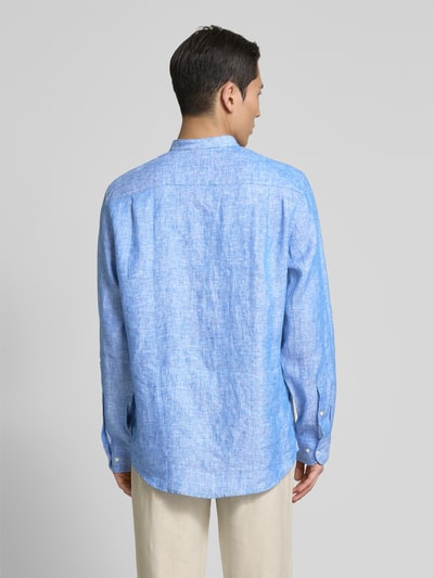 Christian Berg Men Regular fit linnen overhemd met opstaande kraag Koningsblauw - 5