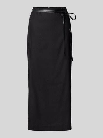 Stefanel Bleistiftrock aus Leinen-Mix mit Bindegürtel Black 2