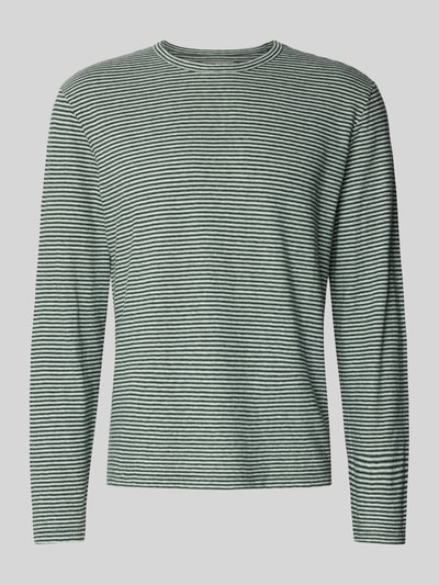 Produktfoto, Regular Fit Longsleeve aus Leinen-Mix von Officine Générale in Grau mit feinen Querstreifen, Baumwoll-Leinen-Mix, Rundhalsausschnitt
