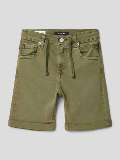 Replay Szorty jeansowe z detalami z logo Khaki 1