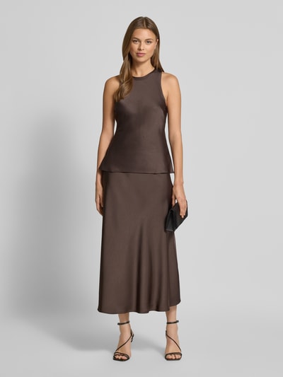 Neo Noir Top van satijn met ronde hals, model 'Celina' Middenbruin - 1