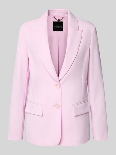 Produktfoto, Regular Fit Blazer mit Reverskragen von Marc Cain, różowy, krój regular fit, patki, 2 guziki, elastyczny materiał, długość tyłu 66 cm, szerokość w rozmiarze 36: 48 cm, długość rękawa 62 cm