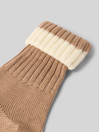 Produktfoto, Wollsocken aus Schurwoll-Mix Modell 'PLYMOUTH' von Burlington, mieszanka żywej wełny, imitacja dzianiny, zakładka w kontrastowym kolorze, detal z logo, elastyczne prążkowane ściągacze