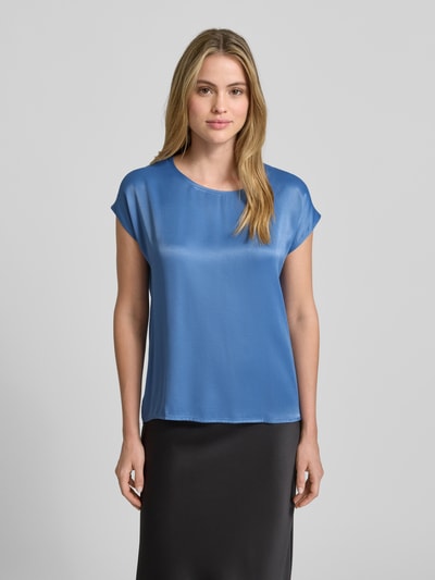 More & More Relaxed fit T-shirt van viscosemix met ronde hals Rookblauw - 4