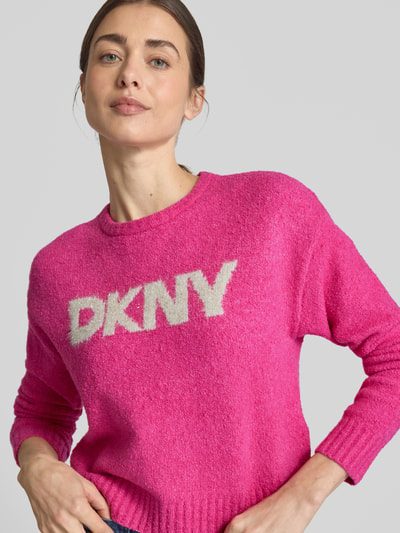 DKNY Gebreide pullover met labelprint Felroze - 3