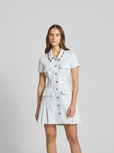 Self-Portrait Knielanges Kleid mit Hemdblusenkragen Hellblau 4