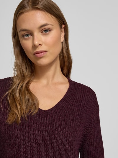 Tom Tailor Regular fit gebreide pullover van katoenmix  Bordeaux - 3