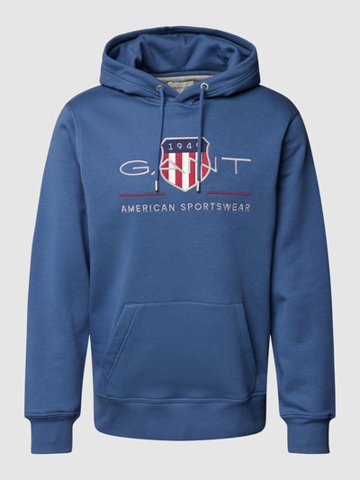 Gant Hoodie met labelstitching en kangoeroezak Jeansblauw - 2