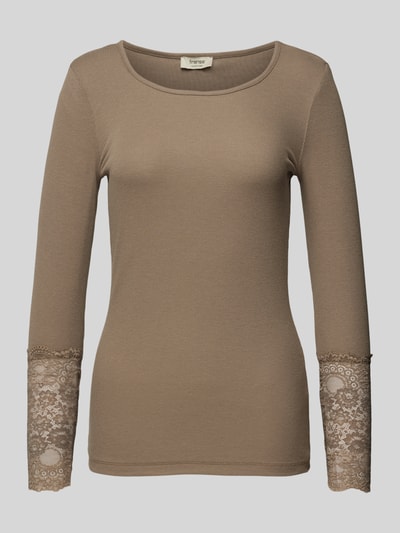 Fransa Longsleeve mit Spitzenbesatz Modell 'hizamond' Taupe 2