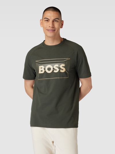 BOSS Green T-shirt z nadrukiem z logo Oliwkowy 4