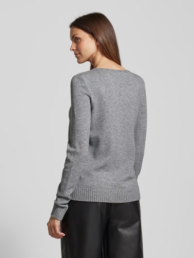 Vila Gebreide pullover met ribboorden, model 'RIL' Middengrijs gemêleerd - 5