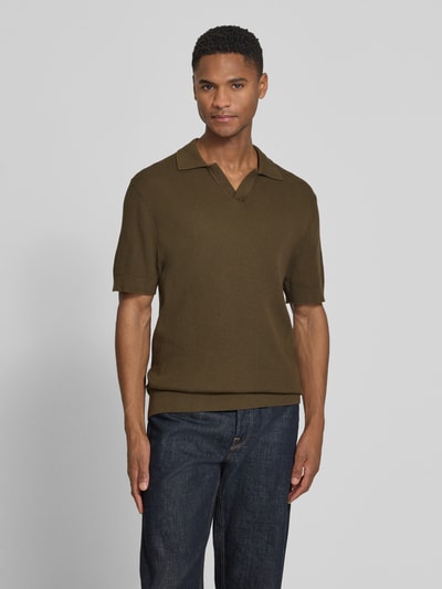 Casual Friday Regular Fit Strick-Poloshirt mit Strukturmuster Modell 'MOSVIK' Dunkelbraun 4