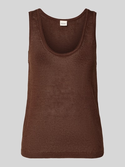 Produktfoto, Damen Tanktop mit Rundhalsausschnitt von Stefanel aus Flachs-Mix mit Baumwoll-Anteil, Straight Fit, gerippter Saum, braun