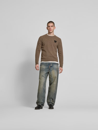 Wood Wood Sweter wełniany z imitacji dzianiny Orzechowy 1