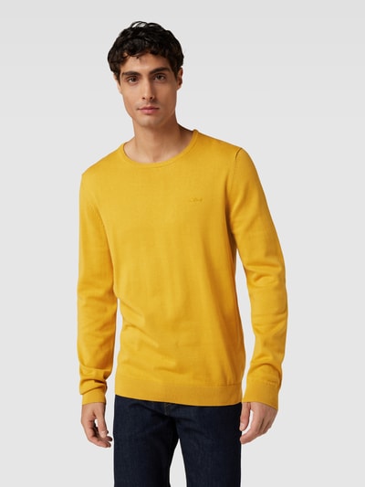 s.Oliver RED LABEL Sweter z dzianiny z wyhaftowanym logo model ‘BASIC’ Żółty 4