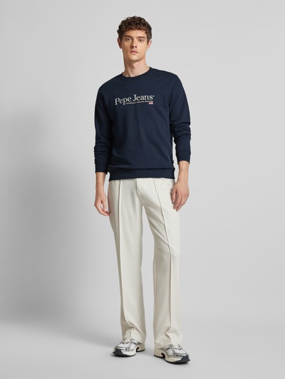 Pepe Jeans Sweatshirt met labelprint, model 'SEAN' Marineblauw - 1