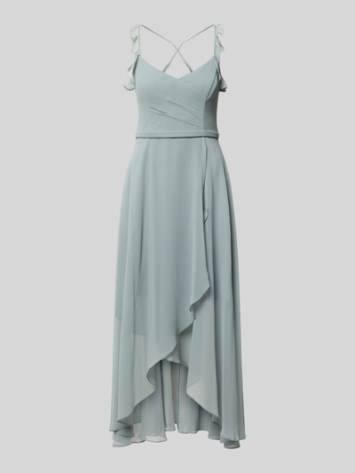 Produktfoto, Cocktailkleid aus Chiffon mit Volants von V.M., hellblau, A-Linie, Midikleid, V-Ausschnitt, fließende Textur, Drapierungen
