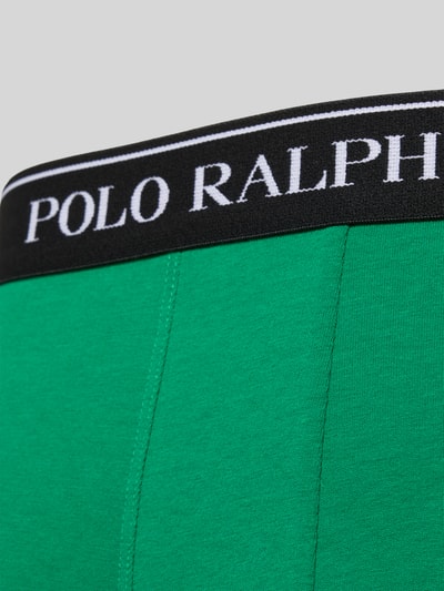 Produktfoto, Skinny Fit Boxershorts aus Baumwoll-Mix im 3er-Pack von Polo Ralph Lauren Underwear, Optik: Unifarben, Label-Schriftzug, Bundabschluss: Elastisch, Materialverarbeitung: Stretch, Material: Baumwoll-Mix, Multipack: 3er-Pack, glatte Oberfläche, kräftiges Grün und schwarzer Bund.