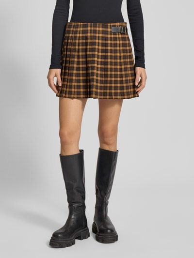 Only Uitlopende minirok met plooien aan één kant, model 'CAT' Camel - 4