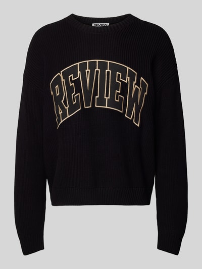 REVIEW Sweter z dzianiny z wyhaftowanym logo Czarny 2