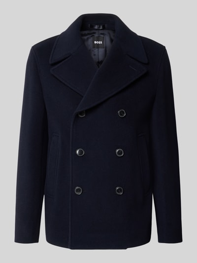 BOSS Slim Fit lange jas van wolmix model 'H-Hyde-Peacoat-264' Marineblauw - 2