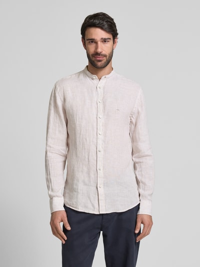 Fynch-Hatton Slim fit linnen overhemd met opstaande kraag Zand - 4