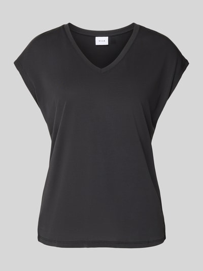 Vila T-shirt z dekoltem w serek model ‘modala’ Czarny 2