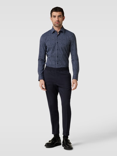 BOSS Slim fit zakelijk overhemd met ruitjes, model 'Hank' Marineblauw - 1