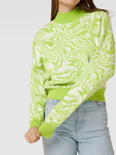 Pieces Gebreide pullover met all-over motief, model 'MILA' Lichtgroen - 3