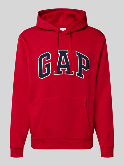 Productfoto, Hoodie met kangoeroezak van GAP in rood, katoenmix, loose fit, capuchon met trekkoord, geribde boorden, label-stitching