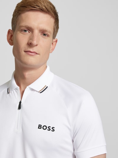 BOSS Green Slim Fit Poloshirt mit Reißverchluss Modell 'Philix' Weiss 3