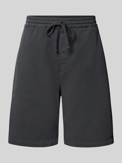 Produktfoto, Shorts mit Gesäßtasche Modell 'Floyde' von Carhartt Work In Progress aus dunkelgrauem Lyocell-Mix mit Baumwoll-Anteil, Loose-Fit, Elastischer Bund mit Kordelzug, Seitliche Eingrifftaschen, Herren Shorts, Bundweite 37 cm, Innenbeinlänge 24 cm.