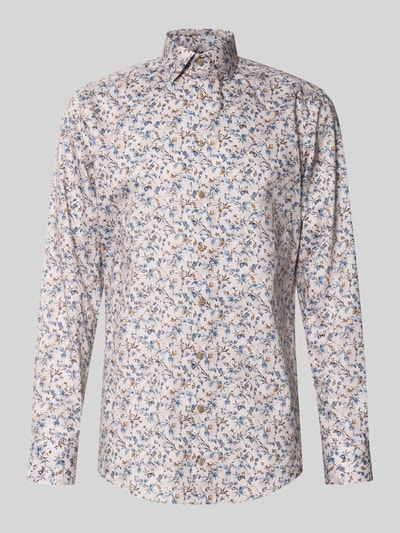 Produktfoto, Modern Fit Businesshemd mit extra langem Arm von OLYMP in Weiß mit blau-braunem floralen Muster, glatte Textur, Herren Businesshemd von OLYMP
