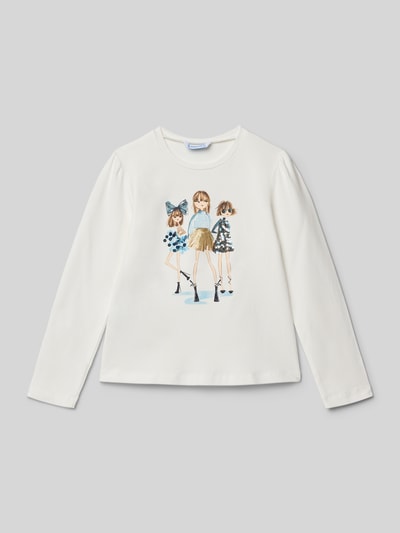 Mayoral Bluzka o kroju regular fit z długim rękawem i nadrukiem z motywem Écru 1
