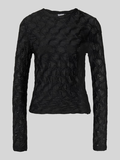 Jake*s Collection Shirt met lange mouwen, structuurmotief en ronde hals Zwart - 2