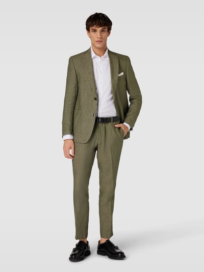 Carl Gross Slim fit pantalon van linnen met persplooien, model 'Tomte' Lichtgroen - 1