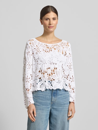 monari Strickshirt mit Häkelspitze Modell 'Cornelly' Weiss 4
