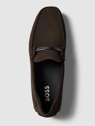 BOSS Mocassins met labeldetail, model 'Noel' Donkerbruin - 4