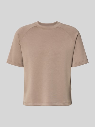 Produktfoto, Regular Fit Pyjama-Oberteil mit Raglanärmeln von Marc O'Polo in unifarbener Optik, Crew Neck, kurzarm, Seitenschlitze, beige Textur