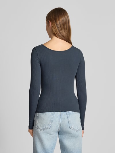 Pieces Slim fit shirt met lange mouwen van katoenmix, model 'KITTE' Donkerblauw - 5