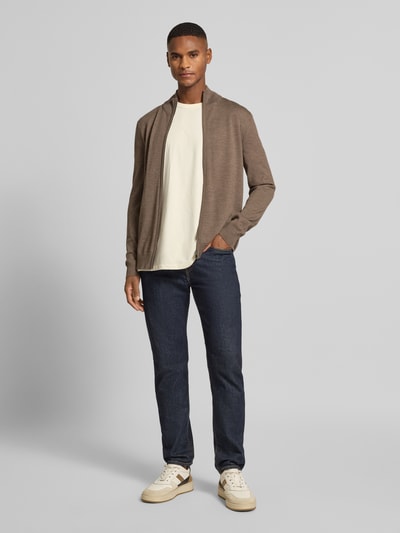 JOOP! Collection Gebreid jack van scheerwol met opstaande kraag, model 'Davis' Middenbruin - 1