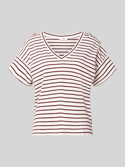 Produktfoto, Relaxed Fit T-Shirt aus reiner Baumwolle von s.Oliver RED LABEL, weiß mit roten Streifen, Damen T-Shirt, glatte Textur