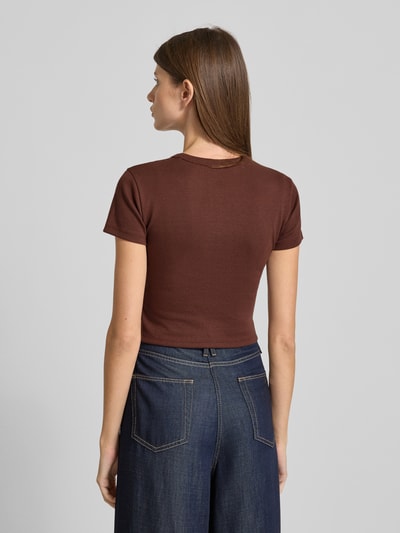 HUGO Slim fit T-shirt van katoenmix, model 'DELANOR' Chocoladebruin - 5