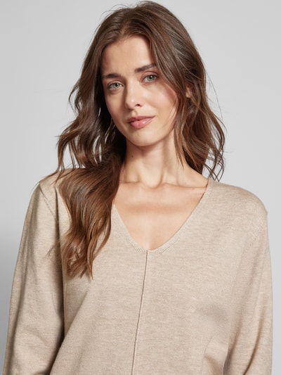 FREE/QUENT Gebreide pullover met V-hals, model 'Claura' Taupe gemêleerd - 3