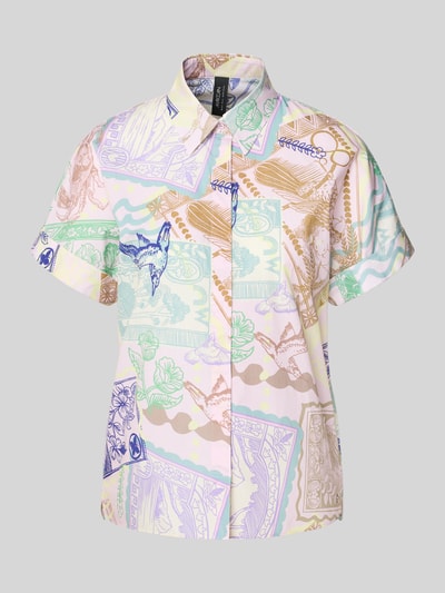 Produktfoto, Regular Fit Bluse im Allover-Look von Marc Cain aus reiner Baumwolle, farbenfrohes Muster, verdeckte Knopfleiste, Hemdblusenkragen