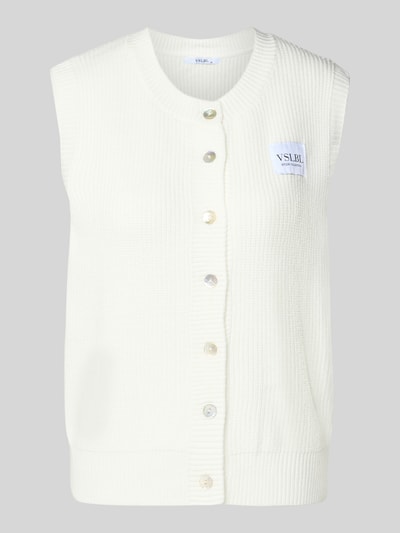 Produktfoto, Regular Fit mouwloos vest uit viscosemix model 'MILLA' van VILLA SOPHIE, look: effen, ribtricotstructuur, knoopsluiting, labelpatch, ronde hals, rompzoom geribd