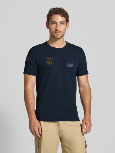 PME Legend T-Shirt mit Logo- und Motiv-Stitchings Modell 'ON' Marine 4