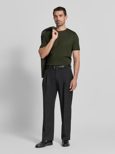 Fynch-Hatton T-Shirt mit Rundhalsausschnitt und Label-Stitching Khaki 1