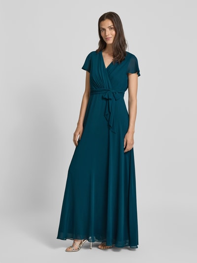 Christian Berg Cocktail Wickelkleid mit V-Ausschnitt und Bindegürtel Lagune 1