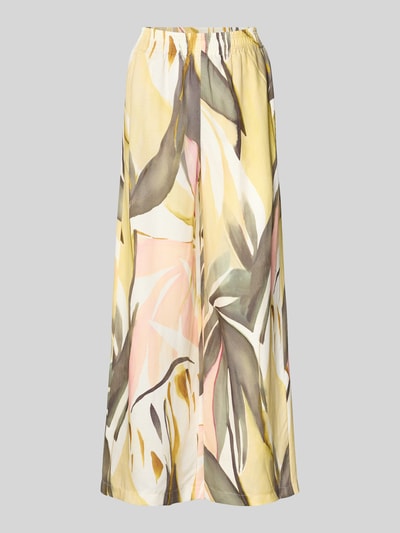 Produktfoto, Wide Leg Stoffhose im Allover-Look Modell 'LIZETT' von Raffaello Rossi, żółte, szare i różowe wzory, elastyczny pas, Szerokość w rozmiarze 36: 40 cm, długość nogawki od wewnątrz 74 cm